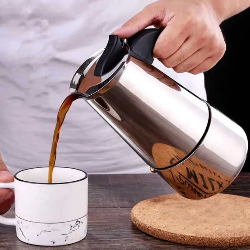 

Чайник мокко из нержавеющей стали, Европейский кофейник, портативный чайник для варочной панели Gass, электрическая индукционная плита