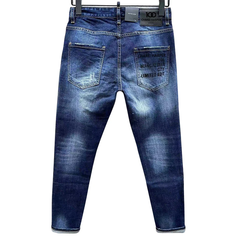 Новинка 100 мужские джинсы chareiharпер c053 облегающие белые стрейч с буквенным принтом