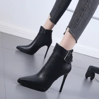 hot women sexy pointed toe super high heels ankle boots autumn winter warm short plush booties woman shiny sequin botas mujer
