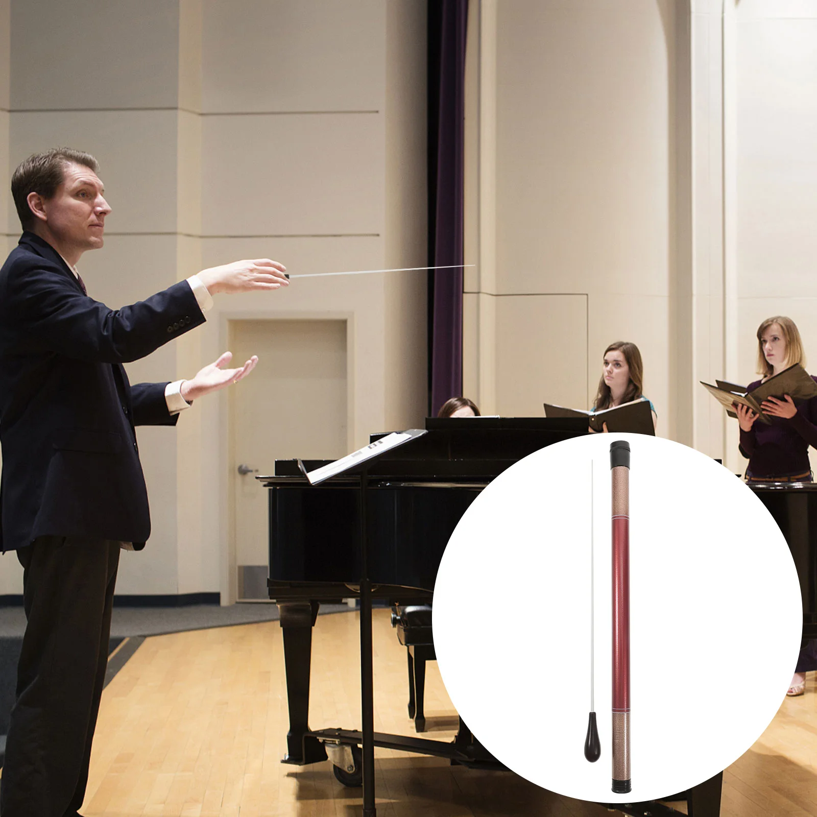 

Conducting Portable Wood Orchestra Pear Shaped Handle Conductor Tool Band Professional