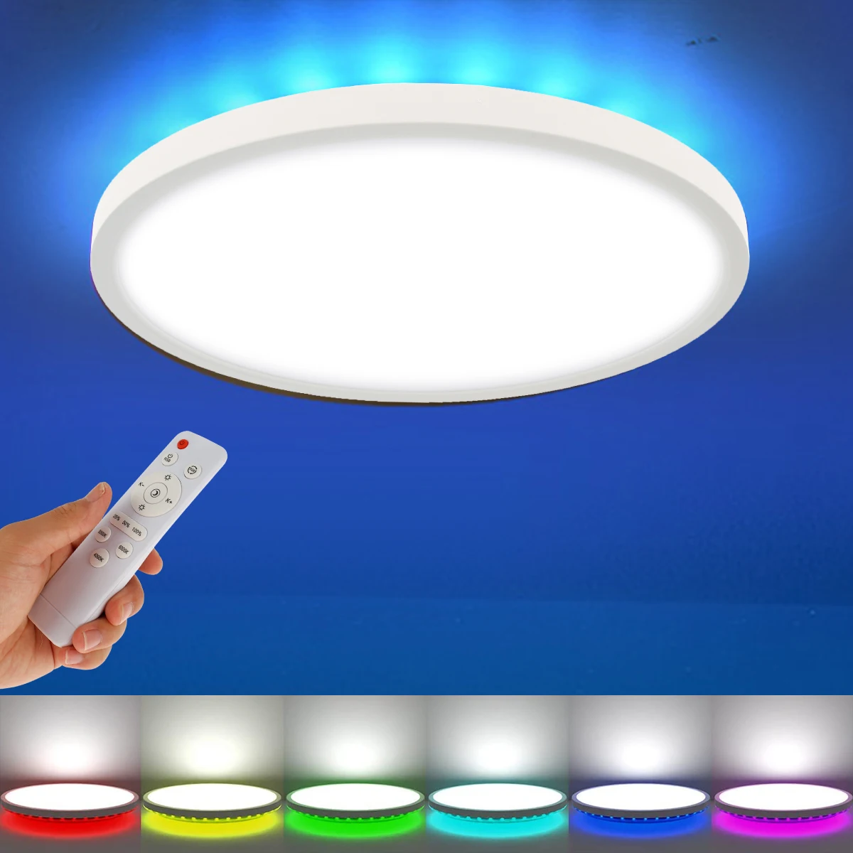 

RGB Ceiling Light with Remote Control 11Inch 2350LM LED Flush Mount Ceiling Light Fixture 3000K-6000K Dimmable Modern Round