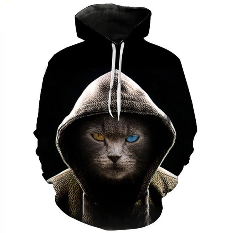 

2022 пуловер с капюшоном с изображением животных, свитшот с милым котенком для забавных пар, толстовка с 3D рисунком кота, Мужской Женский Повс...