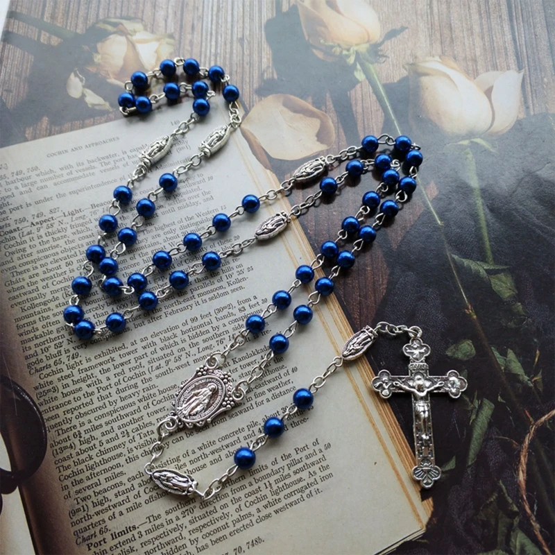 Стеклянные бусины синие четки католическое ожерелье молитвенная чудесная