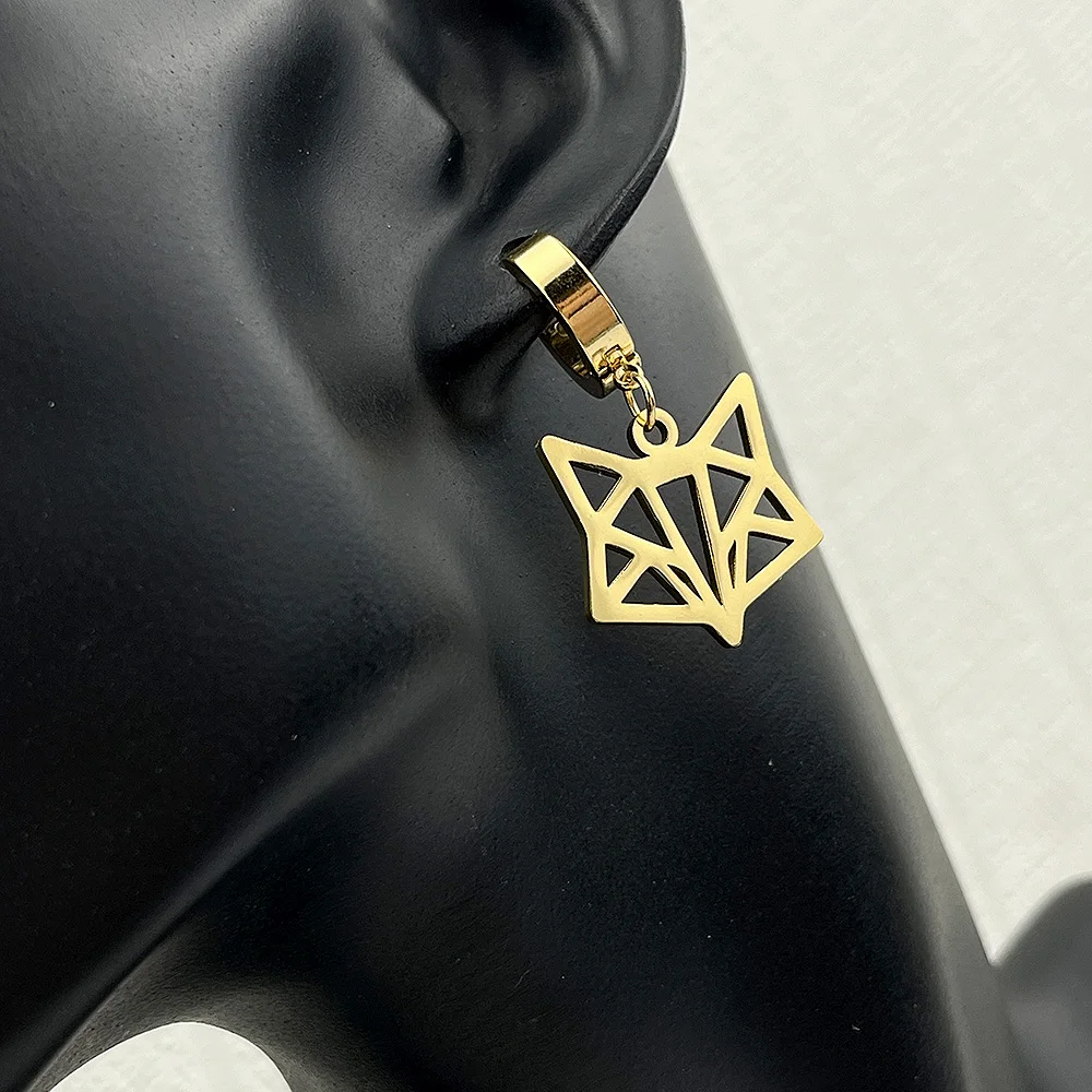 

Fashion Stainless Steel Women Drop Earrings New Personality Hollow Fox Head Dangle Earrings Couple Jewelry Gift Brincos Feminino