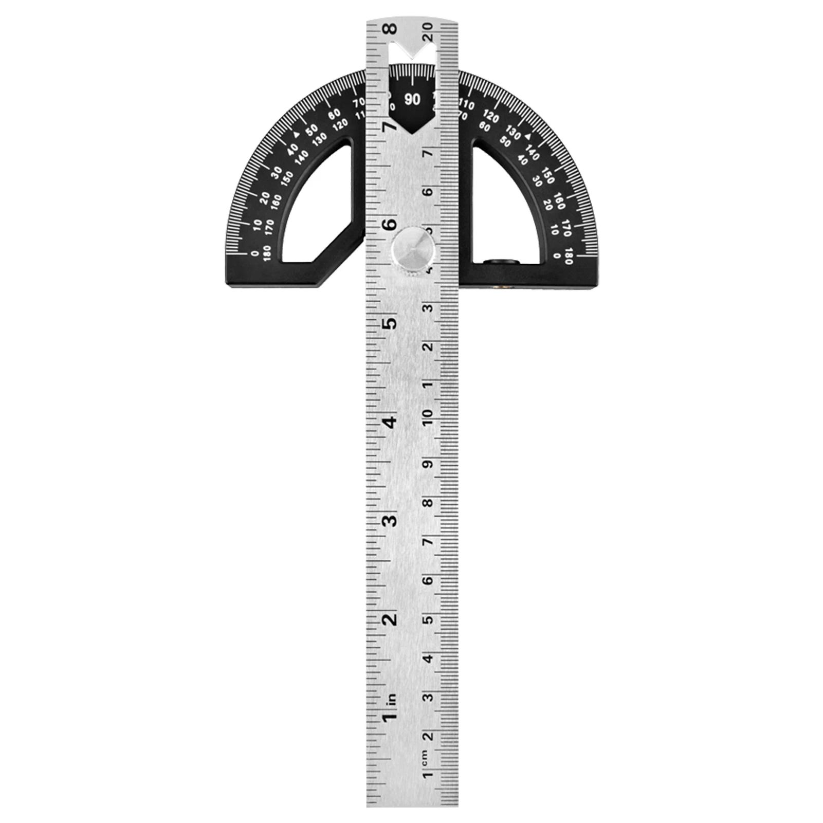 

20cm Inch Centimeter Steel Protractor With Ruler Durable Precise Knurled Thumb Nut Multipurpose 0-180 Degrees Draw Radial Lines