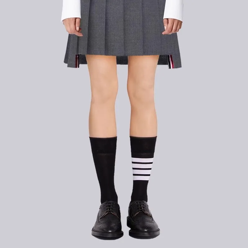 

TB THOM Socks Women's Luxury Brand White 4-bar Stripes Cotton Stockings Casual Street Fashion Wholesale Kawaii Socks
