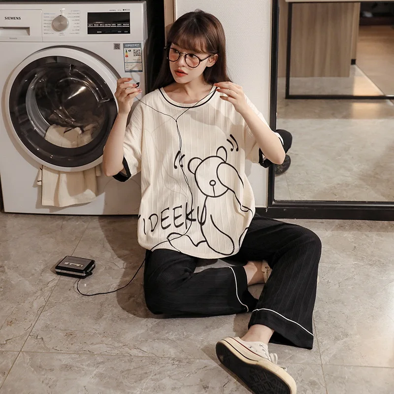 Summer Loungewear Women Pijamas Cotton Shorts Texture Cotton Zebra Pattern Young Ladies Korean Pajamas Fashion Woman Pyjama Set