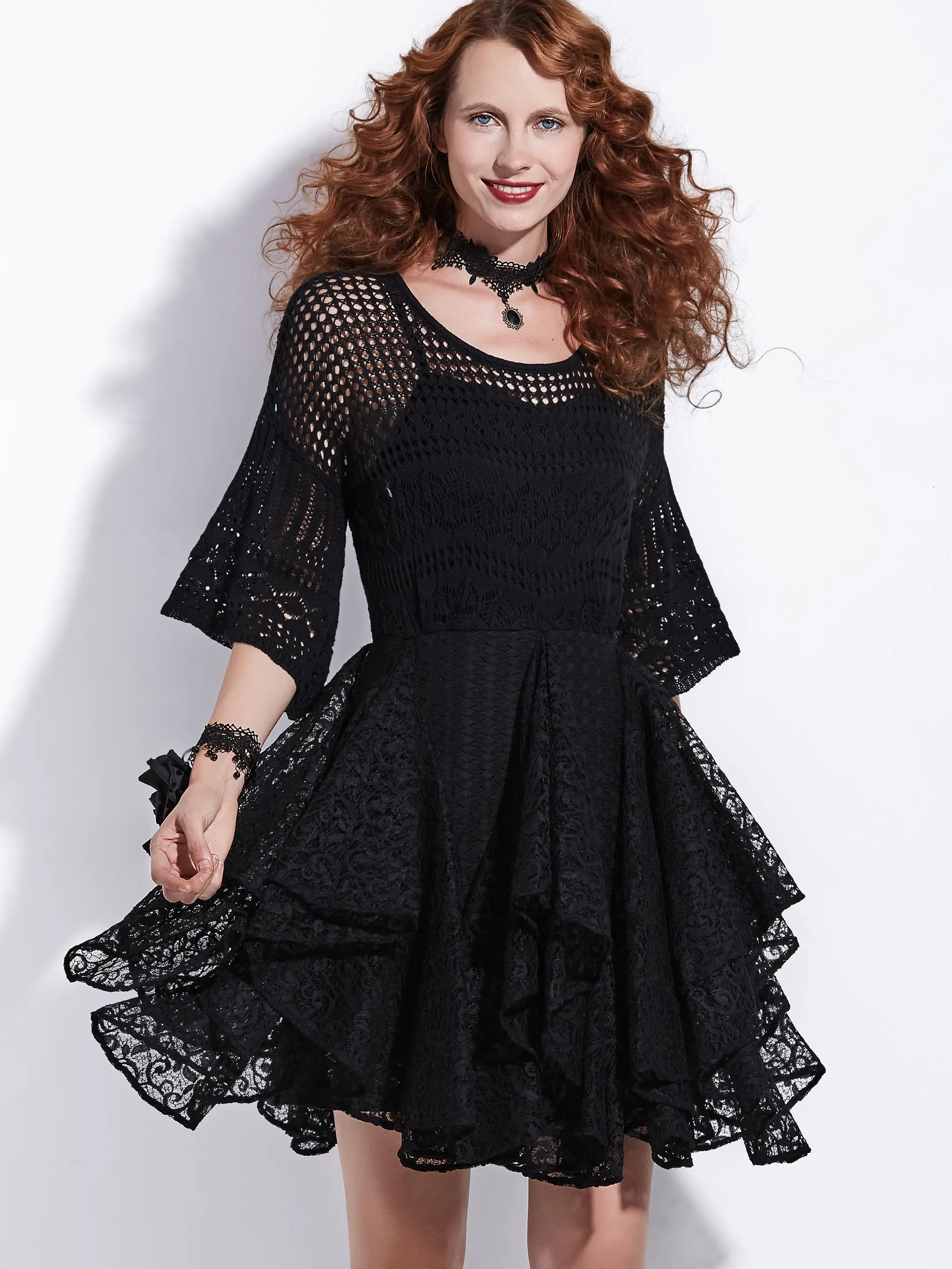 

Rosetic женское Плиссированное кружевное платье 2022 готическое черное винтажное элегантное женское ажурное Сексуальное Женское модное коротк...