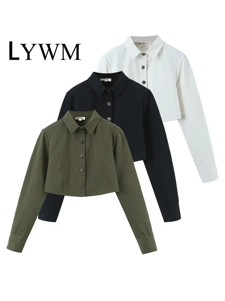 

Женская модная блузка LYWM, винтажная однобортная блузка с отложным воротником и длинными рукавами, шикарные женские рубашки