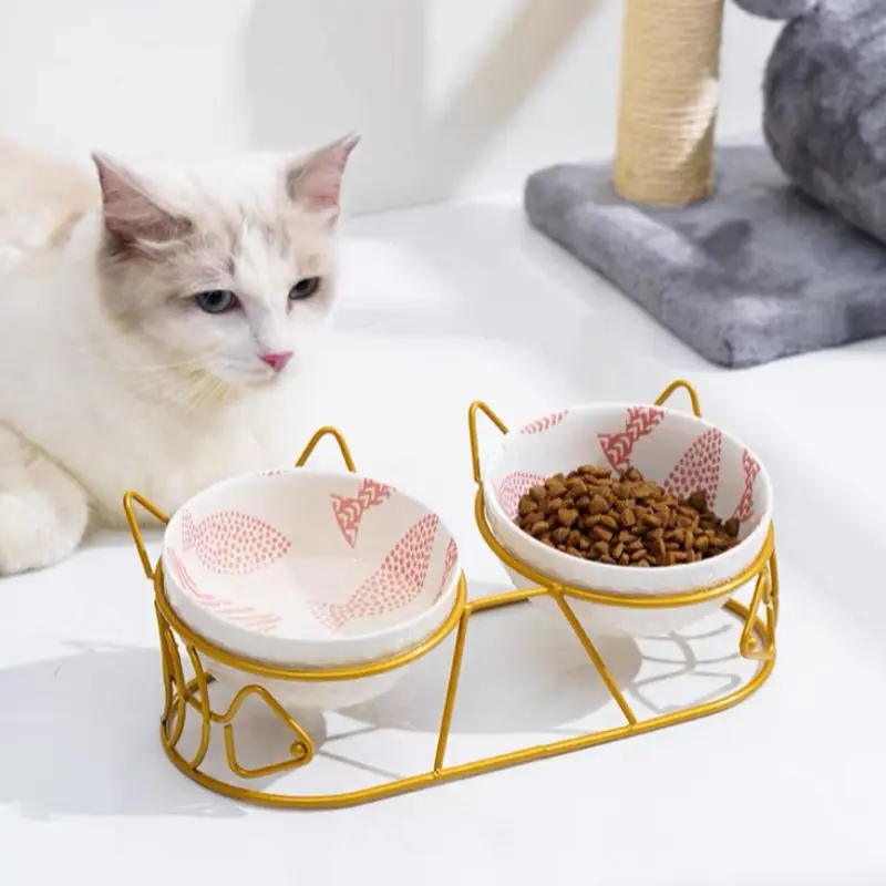 

Cat Double Bowl миска складнаCute High-Leg Ceramic Oblique Mouth Protect Cervical Spine Prevent Overturning Food Water Fxed Pet