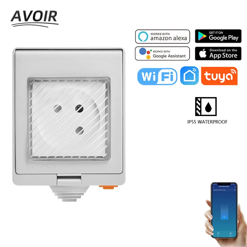 

Avoir Tuya Smart Wifi Plug Socket with Timer Israel standard IP55 Waterproof Power Outlet Outdoor Remote Control Home Appliance
