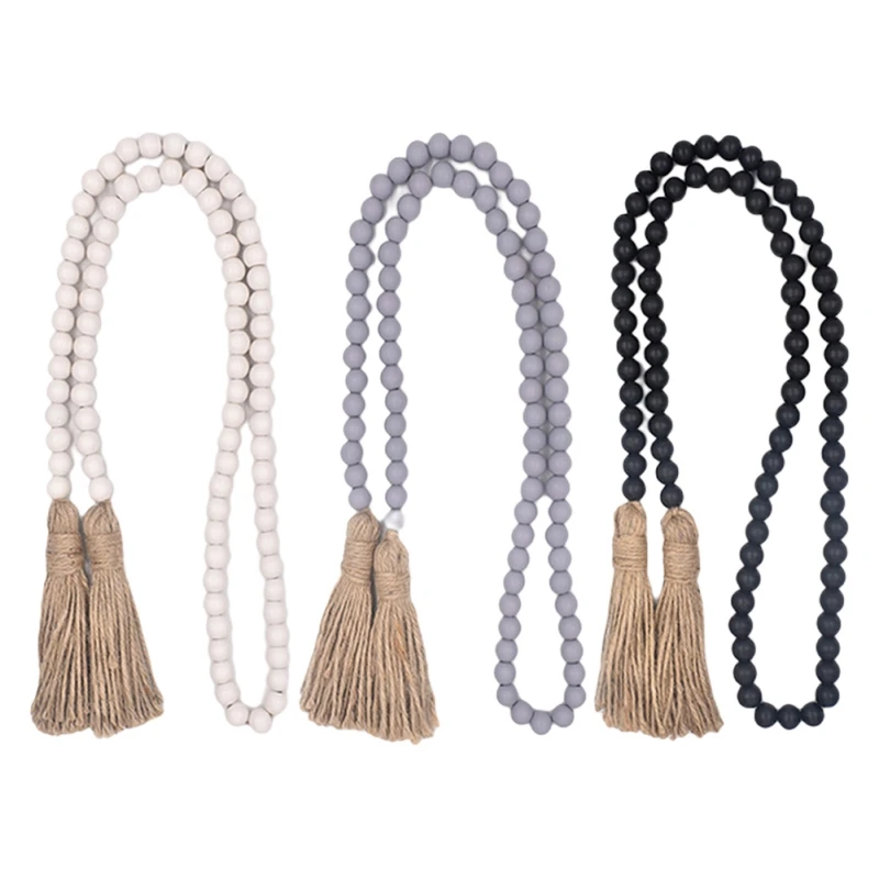 

Wood Beads Garland with Tassels Rustic Country Farmhouse Beads Rustic Country Decor Prayer Boho Beads Wall Hanging Decorations