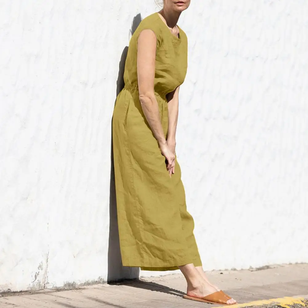 

Stylish Women Romper Long Pockets Wide Leg Leisure Summer Romper Lady Jumpsuit Women Jumpsuit