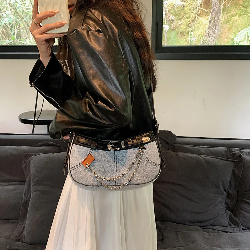 

Denim Bag for Women Vintage Ladies Purse and Handbag 2023 New Fashion Hobo Ladies Messenger Bag High Quality Chain Crossbody Bag