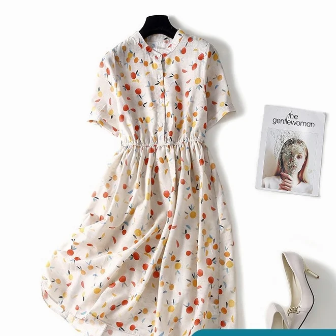 

2022 French Floral Maxi Dress Slim Waist Thin Women's Summer Linen High Waist Dress Chic Stunning Causal Dress