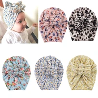 flower print baby beanies bohemian double layers folded knotted turban hats newborn photography props fashion kids headwraps