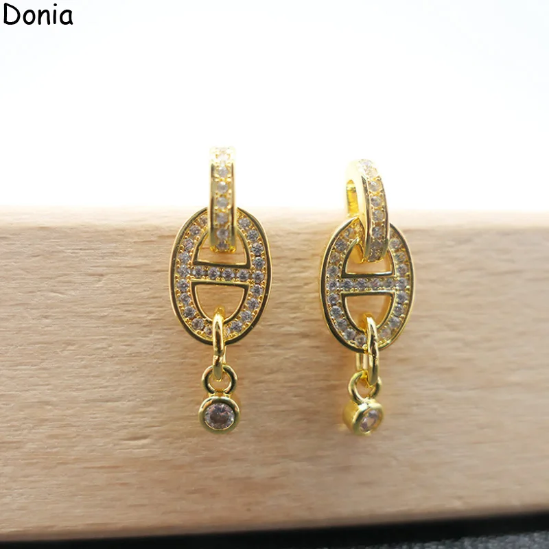 

Donia Jewelry European and American Fashion Titanium Steel Micro-Inlaid Zircon Pig Nose Silver Needle Luxury Tassel Earrings