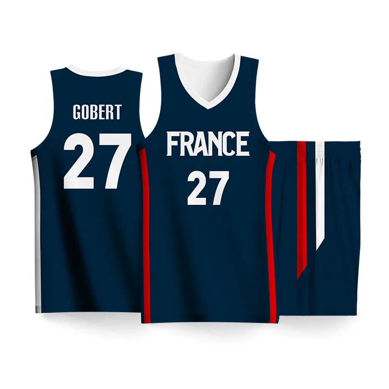 Basketball Sets For Men Customizable Team Name Number Logo France Letter Printed Jerseys Shorts Quickly Dry Training Tracksuits