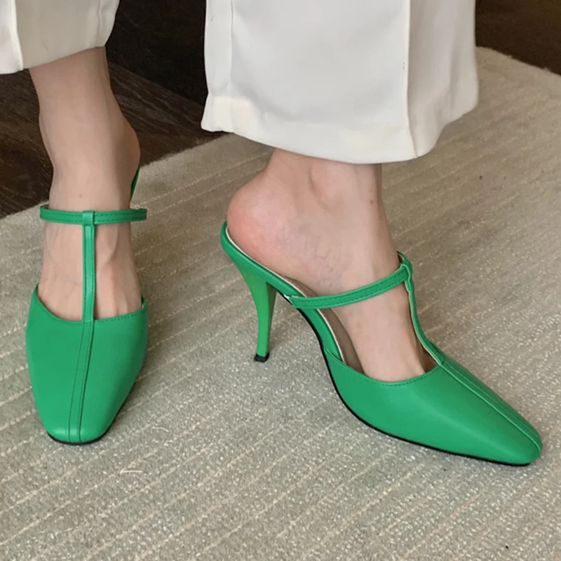 

Женские босоножки без задника, сандалии на высоком тонком каблуке, с квадратным носком, повседневные шлепанцы, для улицы, 2022