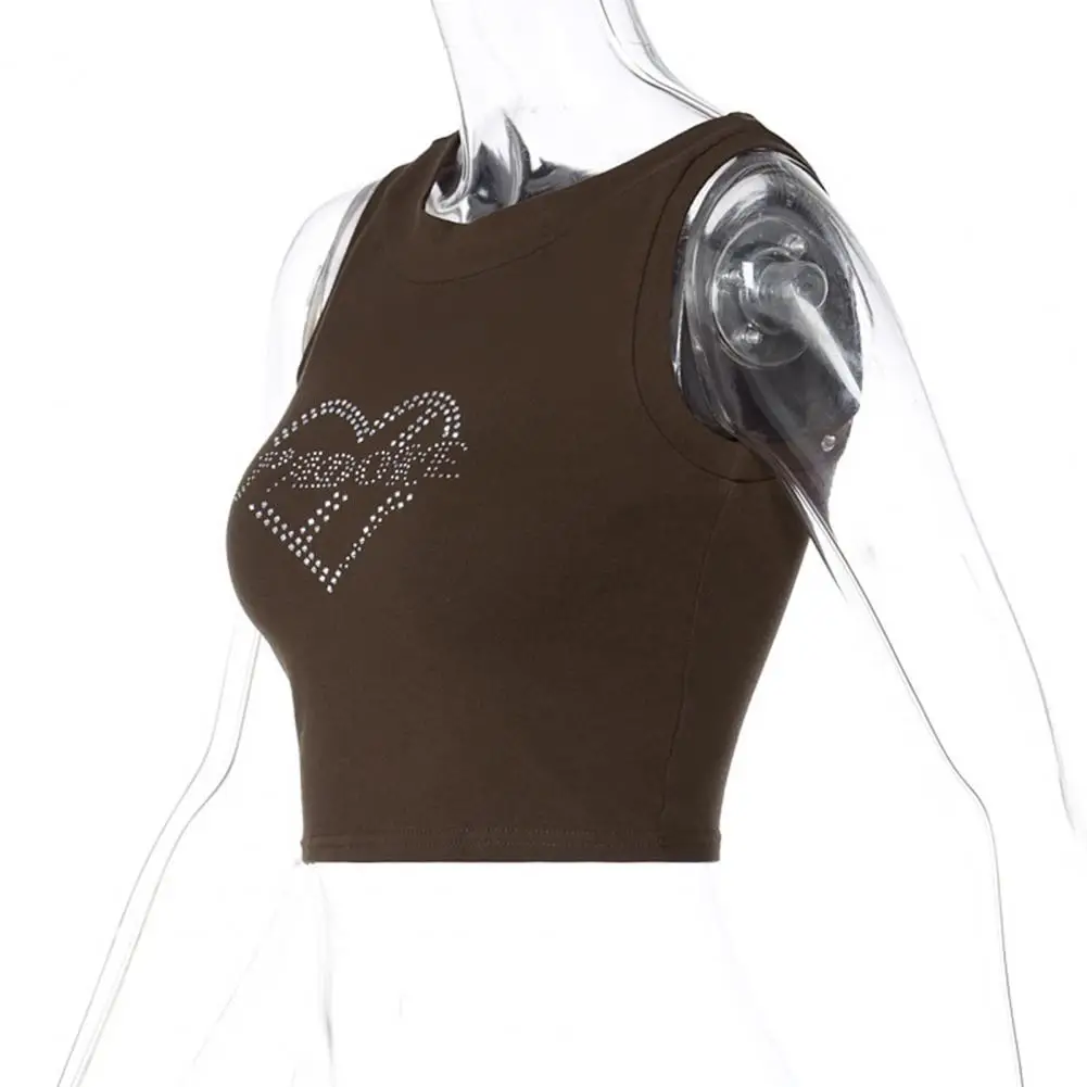 

Hot Drilling Decor Anti-pilling O-neck Sleeveless Sexy Crop Top Female Clothes