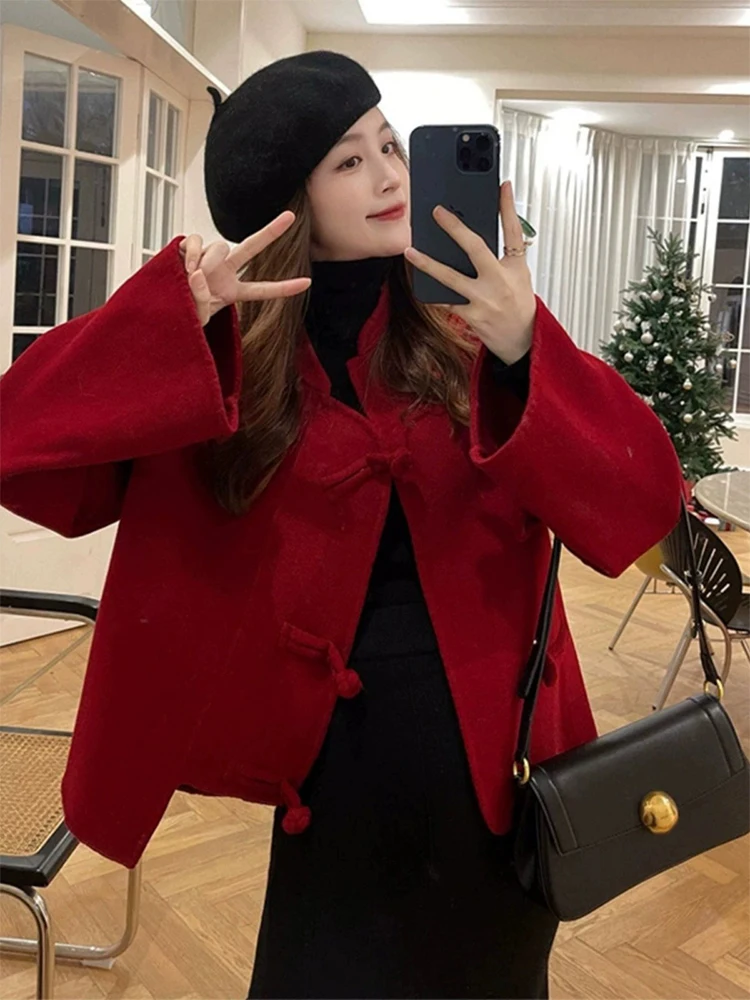 New Chinese Sle National Red Dress Children 2024 Graceful Wear Deep Autumn and Winter Clothing Matching A Complet...