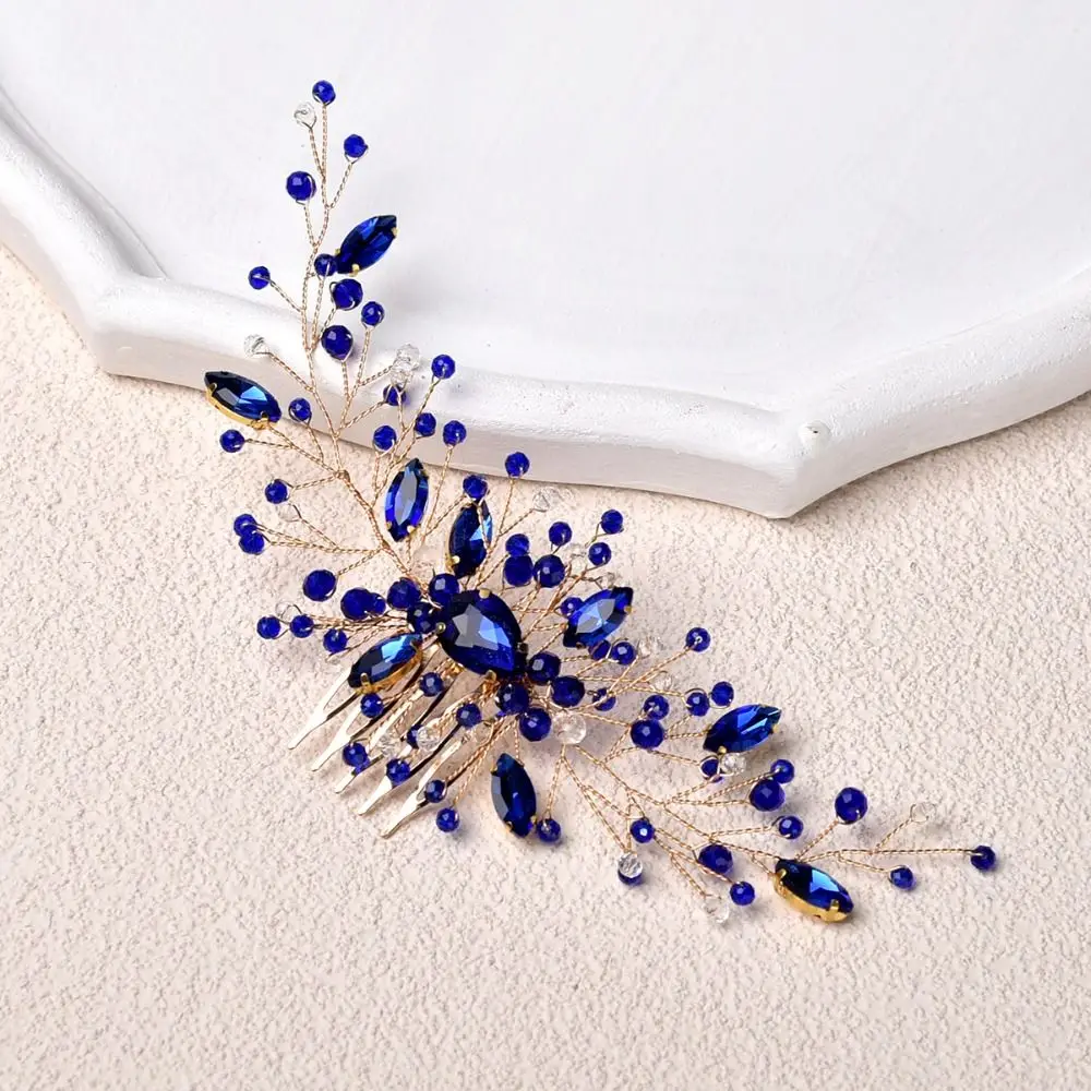 

Wedding Hair Jewelry Prom Headpiece Delicate Hair Combs Tiara Bridal Hair Pins Green Crystal Leaf