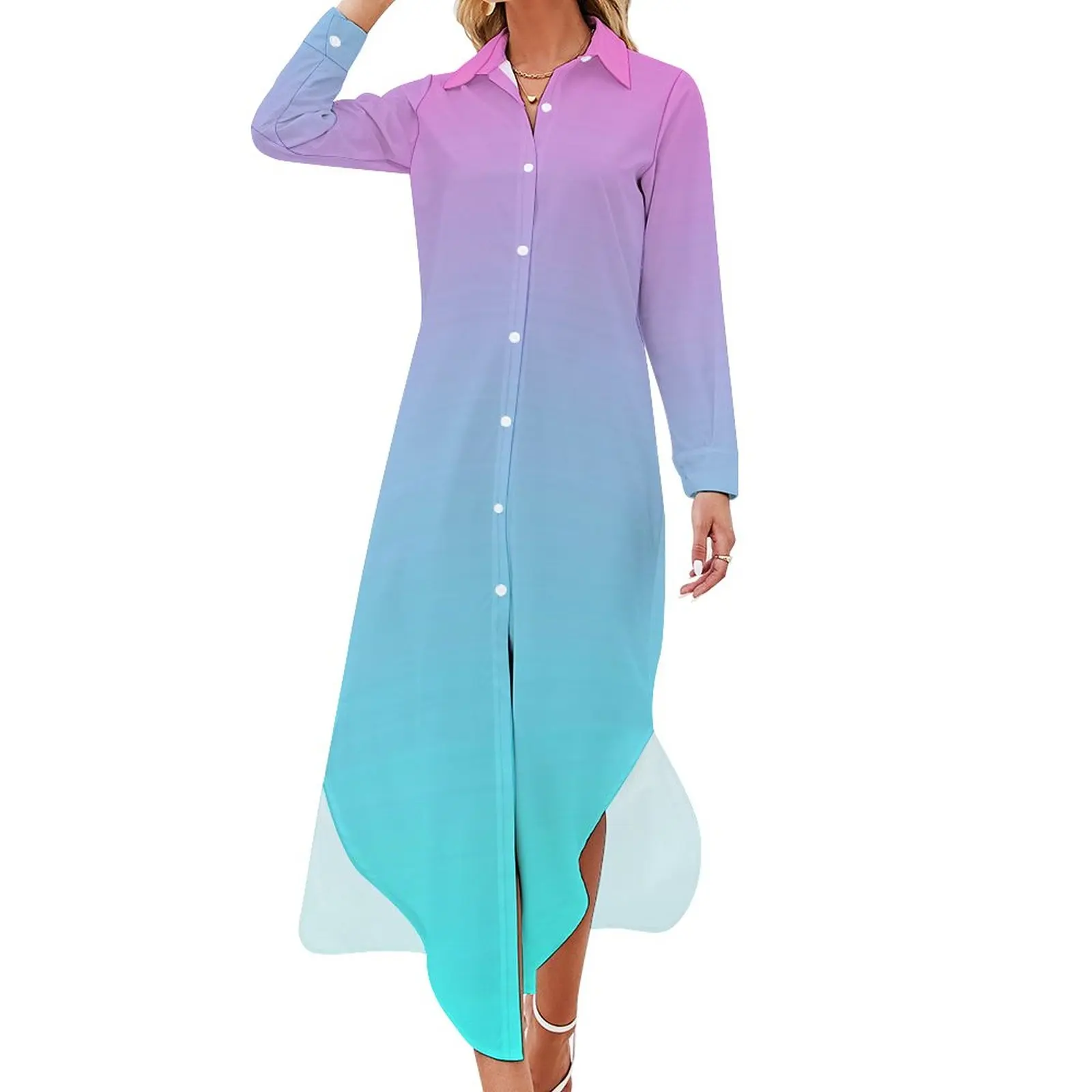 

Ombre Print Chiffon Dress Abstract Girly Pink Retro Dresses Korean Fashion Casual Dress Womens Pattern Vestido Big Size 4XL 5XL