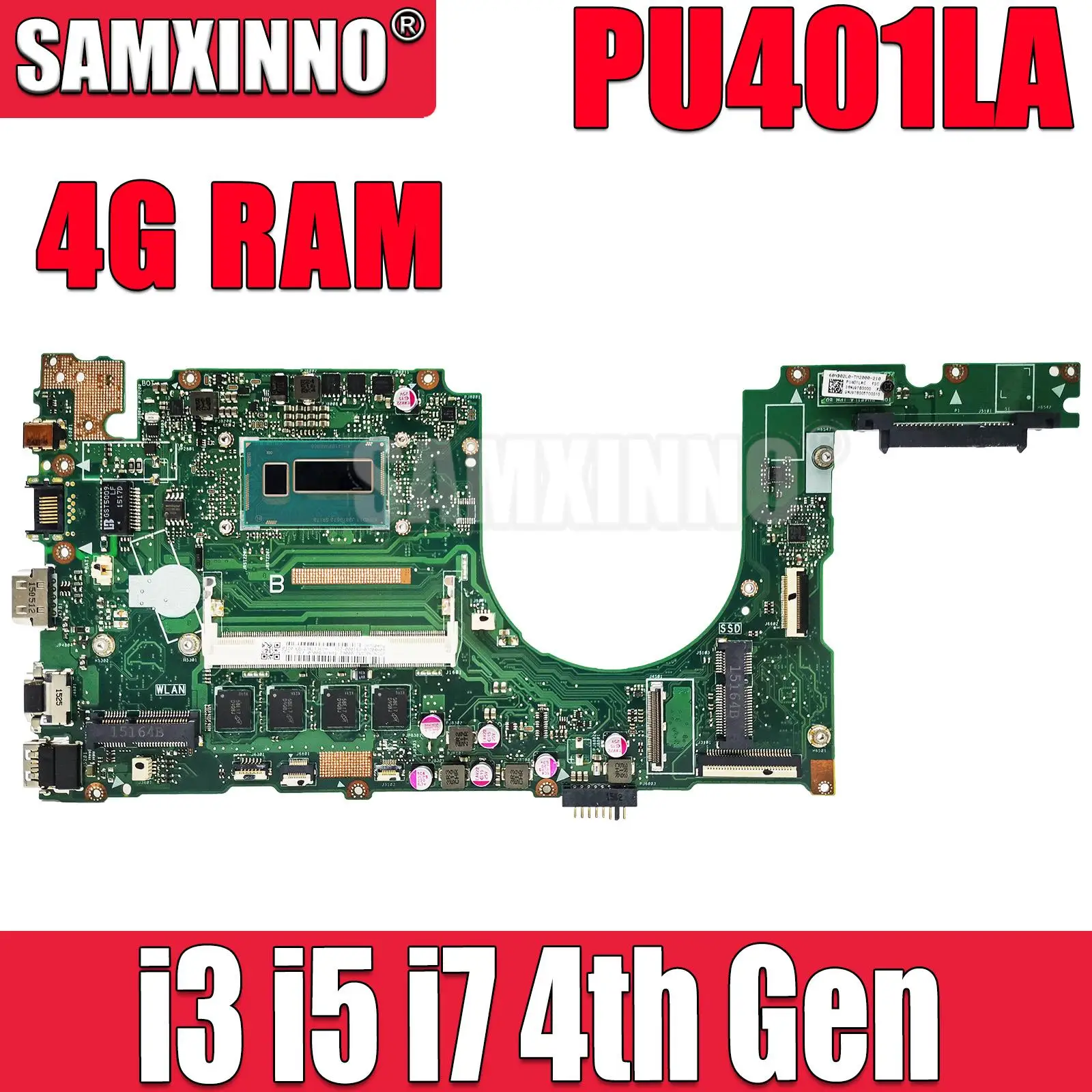 Базовая материнская плата для ноутбука PU401LAC E401LA PRO401LA, I5 I7, процессор 4-го поколения, 4 Гб ОЗУ DDR3L