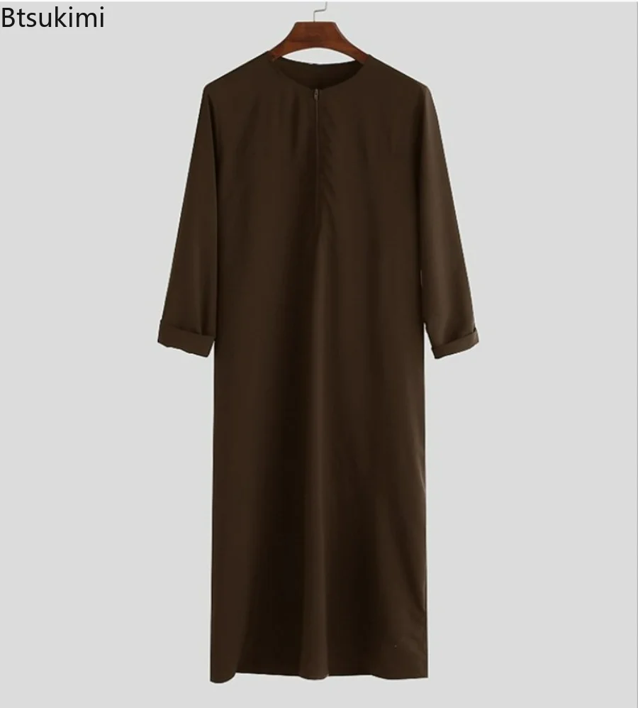 New 2023 Islamic Arabic Muslim Kaftan Men Long Sleeve Zipper Loose Abayas Robes Saudi Arabia Dubai Jubba Thobe Men Clothes S-5XL