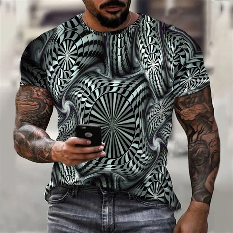 

Abstract Fun Pattern 3D Printing Design New Summer Men's Oversized T-Shirt Short Sleeve Round Neck Street Hip Hop Funny Top