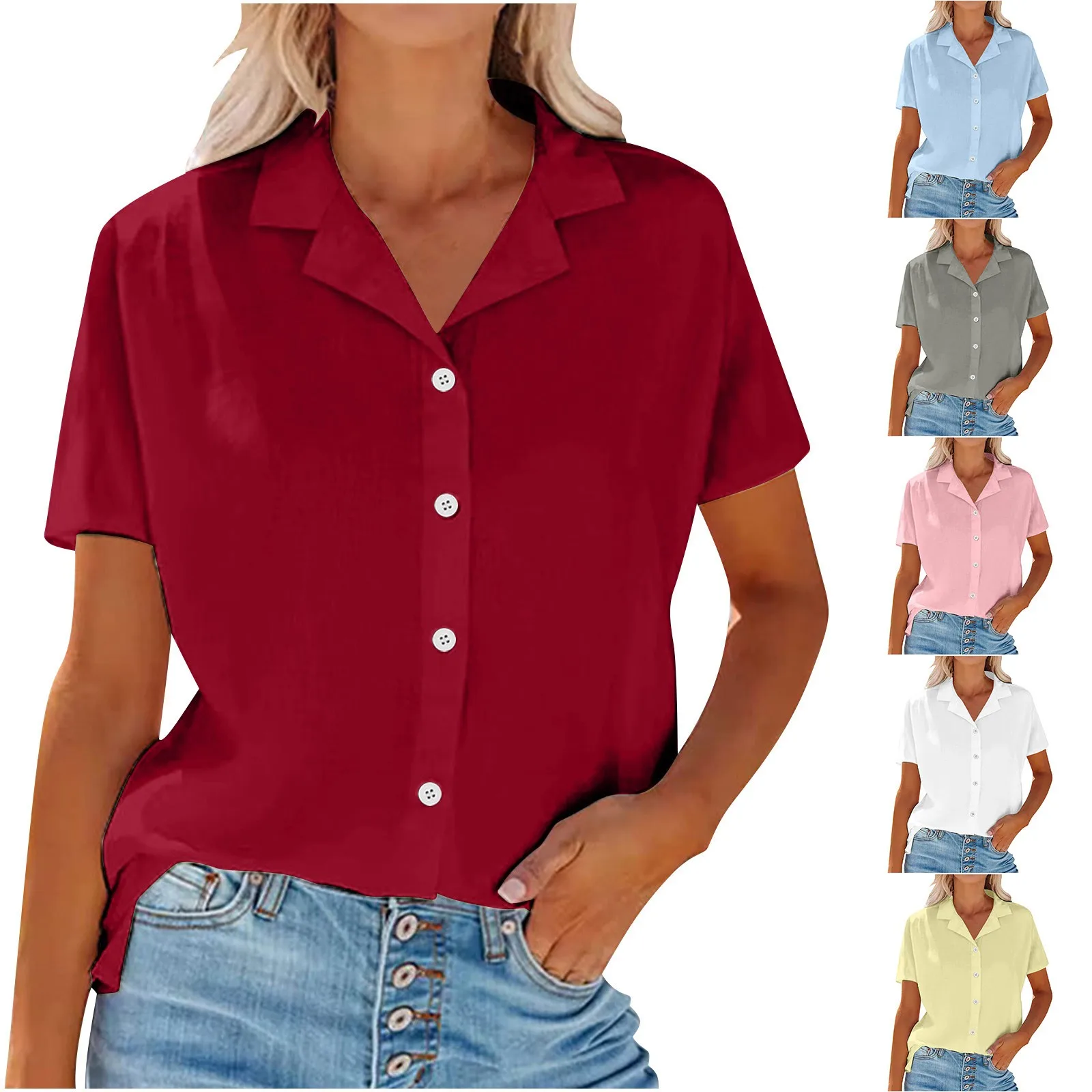 Футболки для женщин Хлопковая женская рубашка с коротким рукавом Однотонная