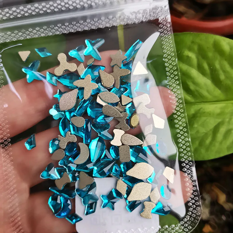 

100pcs Lake Blue Color Aurore 3D Nail Rhinestone Water Drop Diamond Square Flower Decorations DIY Manicure Nail Accessories 27-H