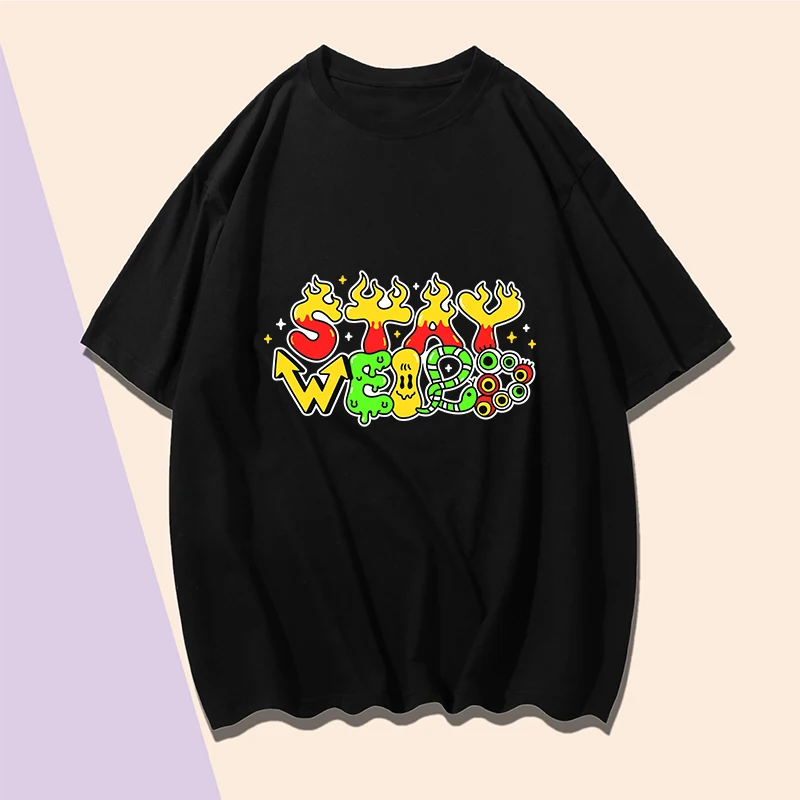 

Creativity Cartoon Letter Printing Tshirt L XL XXL XXXL Black White Round Neck Cotton Man Casual T-shirt Large Size Clothing