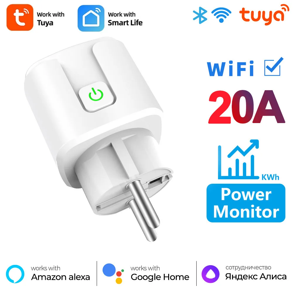 20A Tuya WiFi EU Smart Plug Outlet 220V Power Monitor Wirele