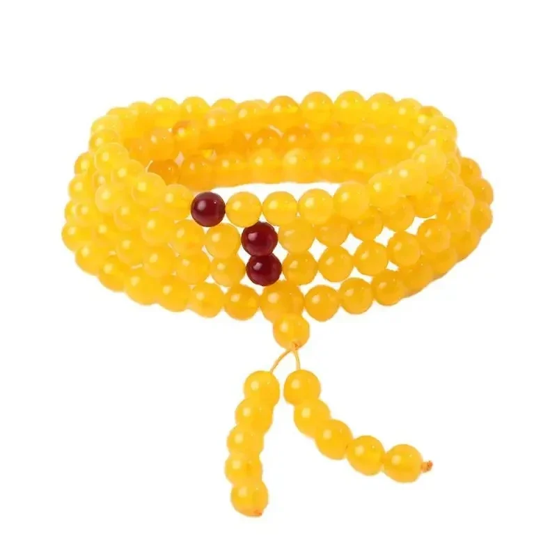 Восковой браслет 108 бусин янтарные браслеты мультиколо куриное масло желтые