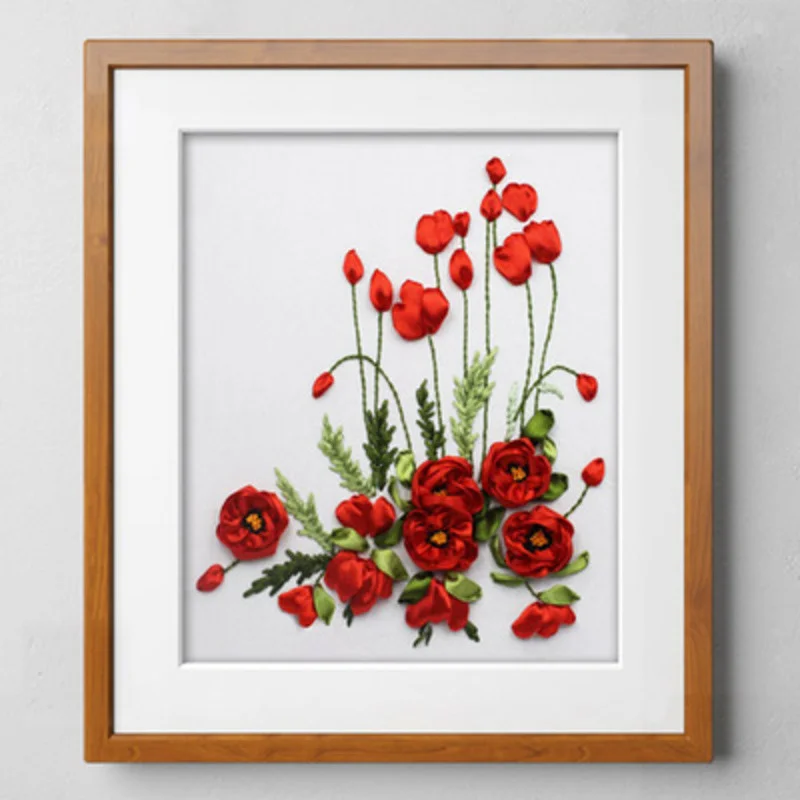 

Набор объемных ленточных сумок для вышивки «сделай сам», красные цветы мака, искусство ручной работы, рукоделие, рукоделие, вышивка, настенное искусство, Декор