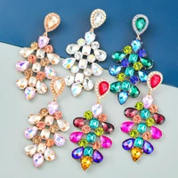 new trend rhinestone floral geometric earrings women exaggerated pop dangle earrings banquet wedding jewelry accessories