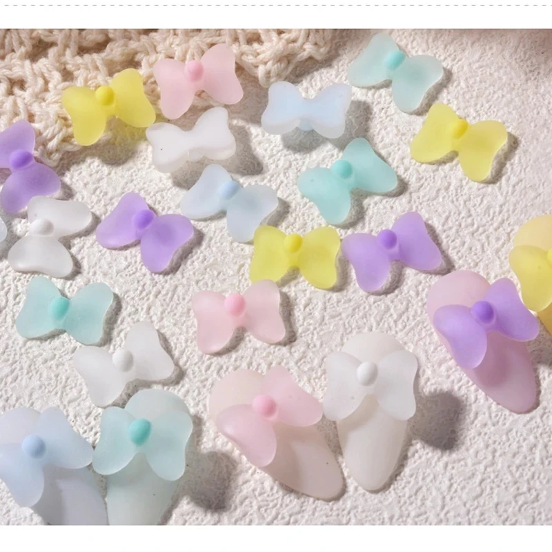 

20pcs 3D Charms Frosted Candy Bowknots Nail Art Decorations Ice Permeable Jelly Resin Nail Rhinestones DIY Manicure Accessories