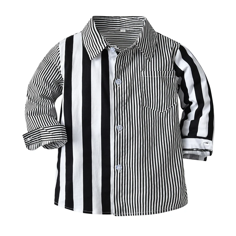 

Baby Boys Shirts fashion Lapel Black White Color Matching Stripes Gentleman's Long Sleeve Shirt Toddlers Kids Tops Boys Clothes