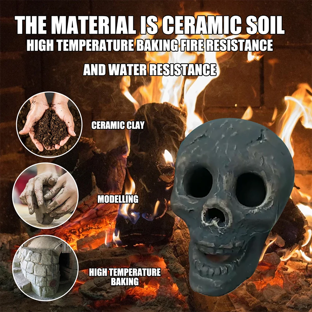 

Halloween Horror Skull Party Decoration Barbecue Haunted House Skeleton Props Ceramics Home Desktop Ornament Fireplace Burning