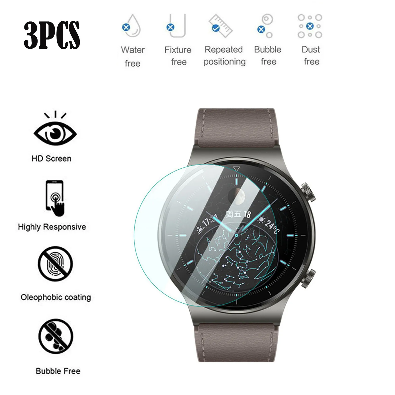 

Protective HD GT 46mm 2 Tempered Pro compitable with huawei Glass Film Watch Front smart Wristband Accessories for Watch