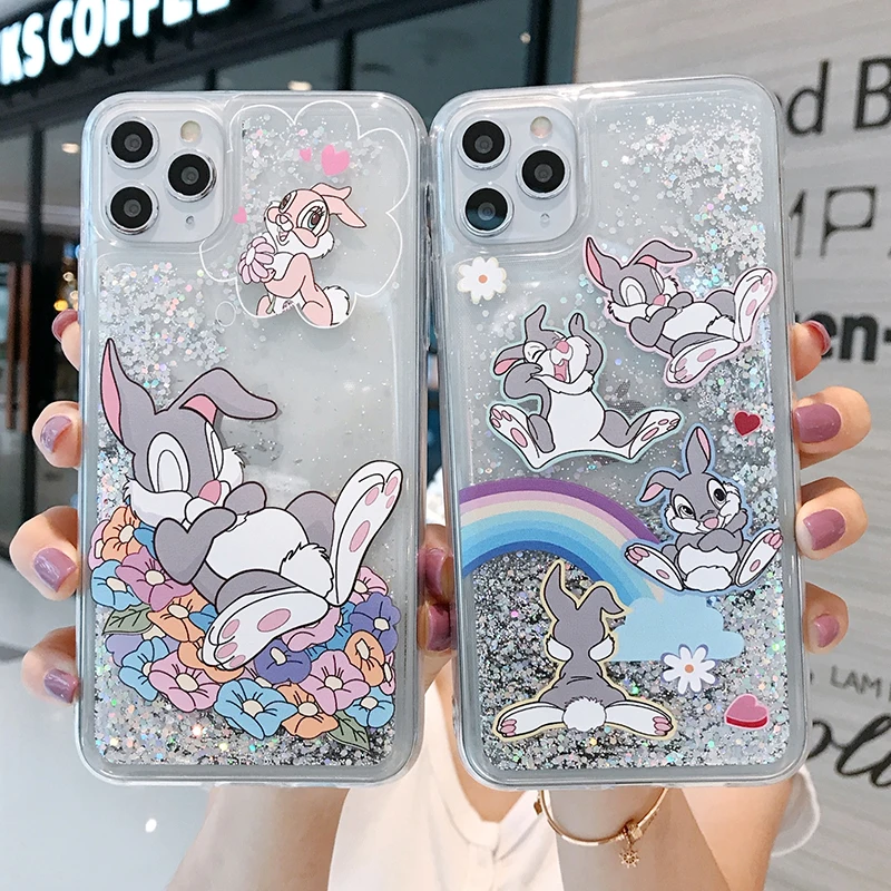 

Disney Cute Rainbow Rabbit Phone Case For iPhone 13 Pro Max 8 Plus 6 7 7Plus 12 SE 2020 X Xs Max XR Glitter quicksand Back Cover
