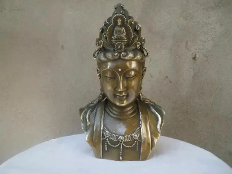 

Chinese Buddhism Brass Copper Kwan-Yin Guanyin Sakyamuni Buddha Head Statue