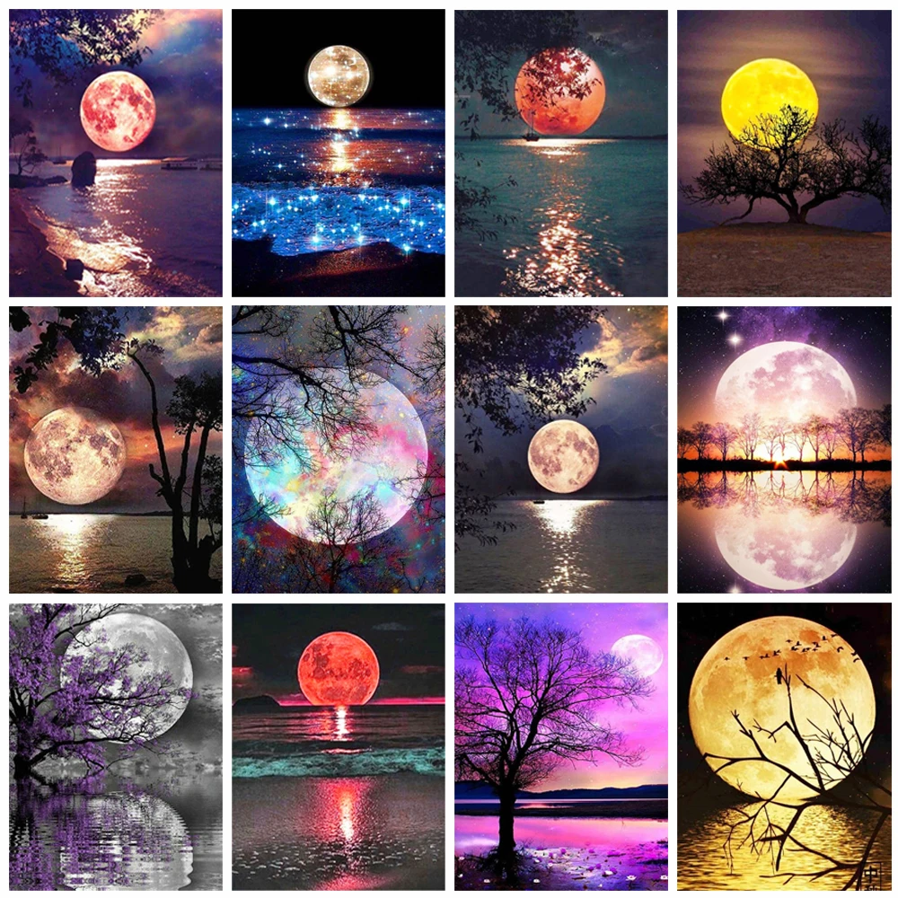 

5D DIY Diamond Painting Moon Full Drill Diamond Embroidery Landscape Mosaic Art Rhinestone Cross Stitch Kits Home Decoration