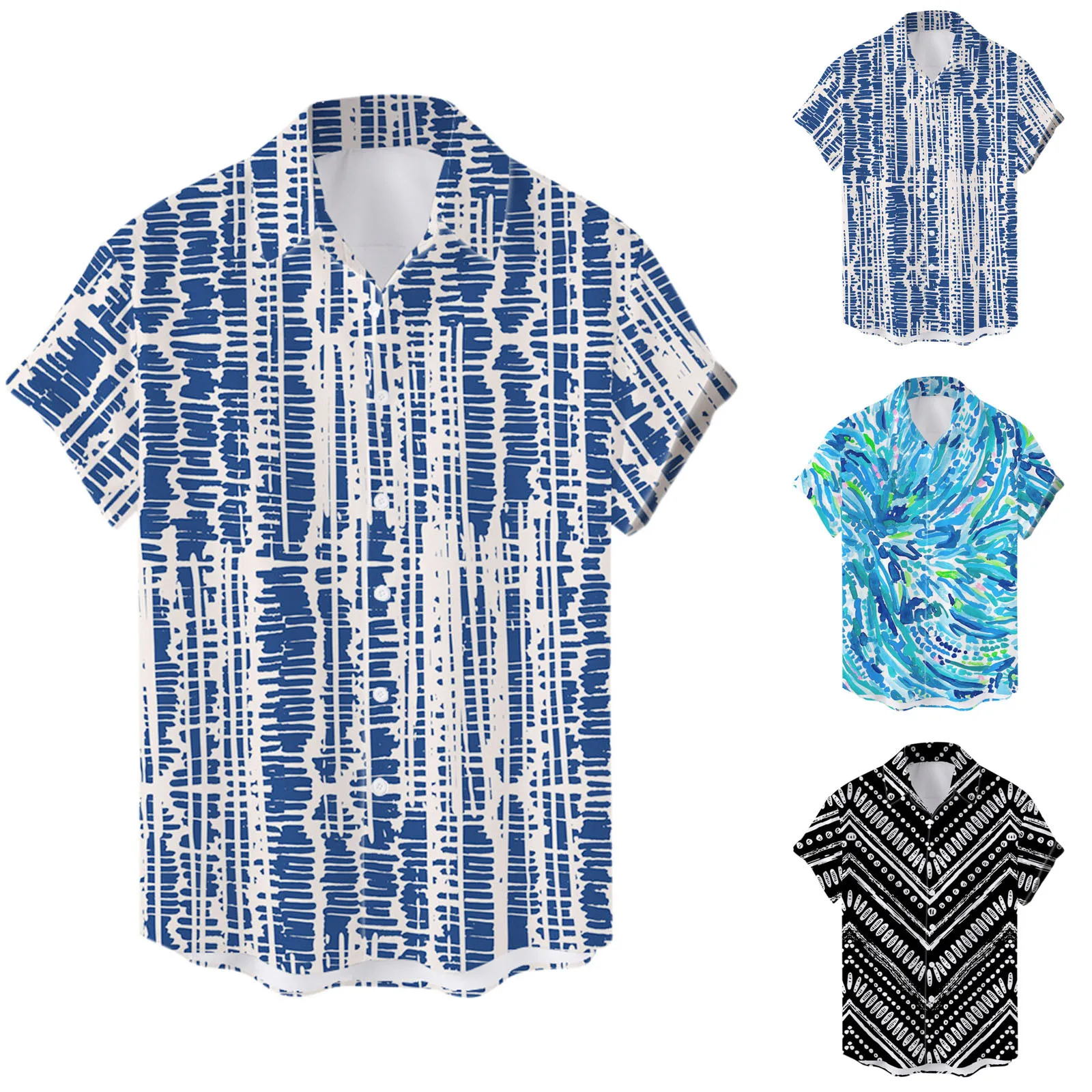 

Casual Top Male Summer Casual Texture Print Shirt Blouse Short Sleeve Turn Down Collar Shirt Long Sleeve T Shirt Men