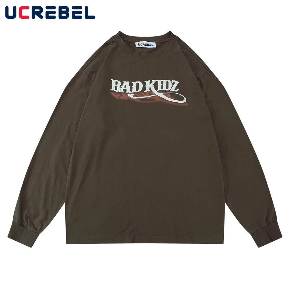 

Футболка мужская с длинным рукавом и круглым вырезом, хлопковая уличная одежда с надписью, Свободный Повседневный Топ в стиле Харадзюку, ос...