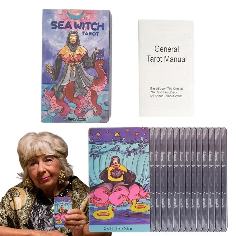 

Full English Version Sea Witch Tarot Interactive Desktop Tarots Deck With Guided Fun Entertainment Playing Card Games 78PCS/Box