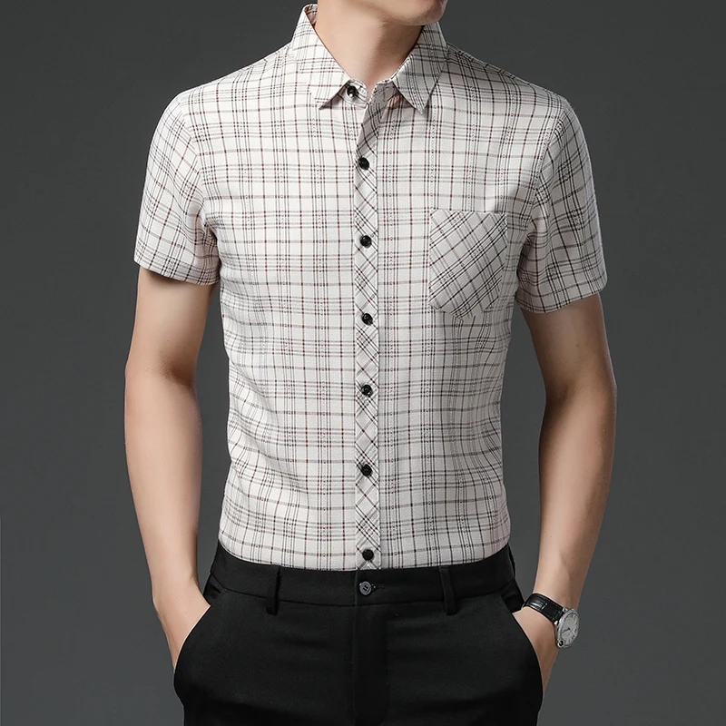 Рубашка мужская с коротким рукавом из хлопка и льна