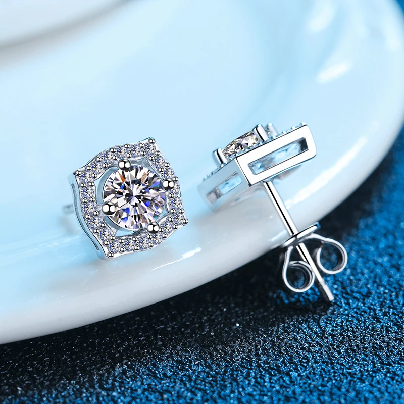 

Real Moissanite Stud Earrings 1ct2ct VVS1 Lab Diamond 14K White Gold Plated Sterling Silver Earring for Women Fine Jewelry