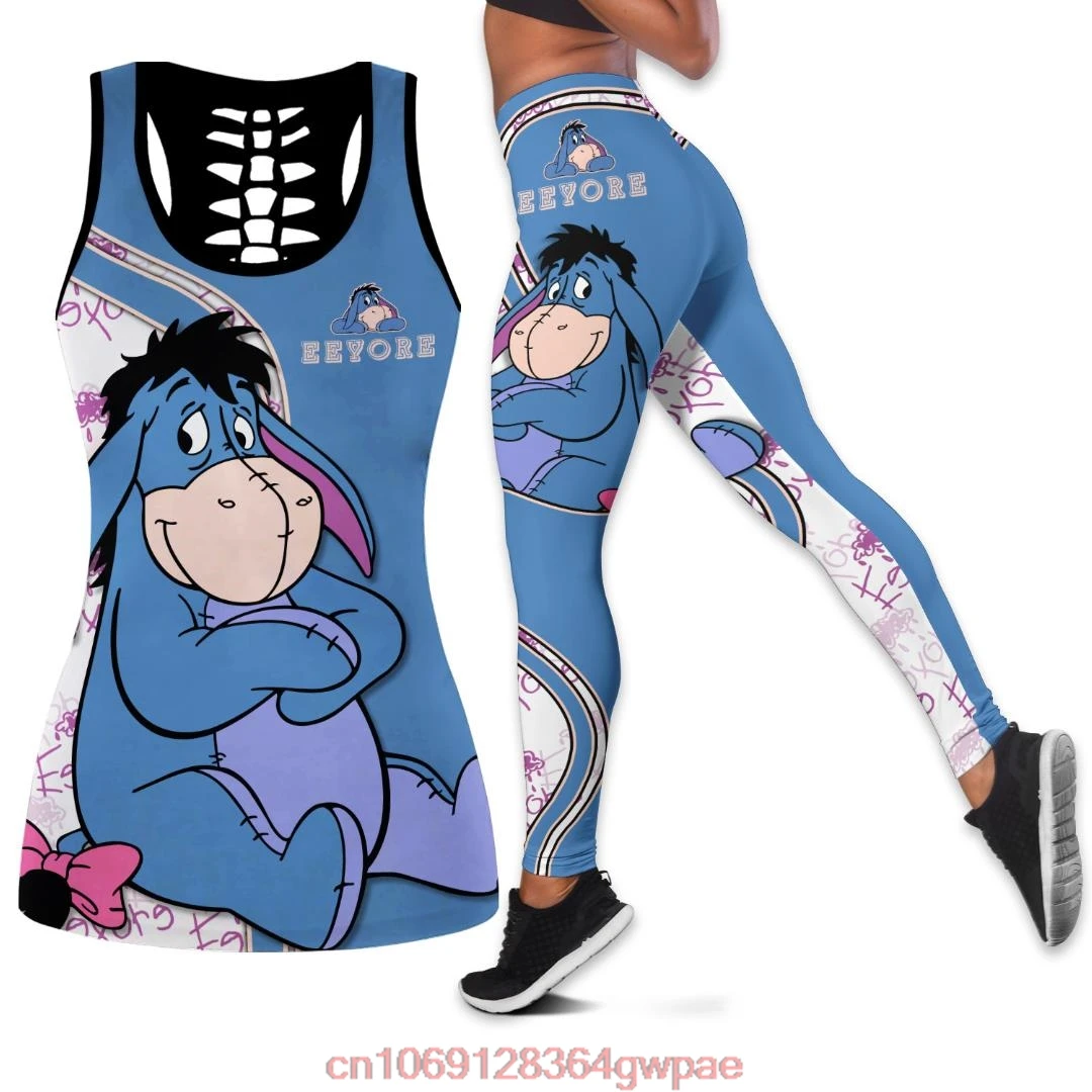 Женская майка Disney Eeyore с вырезом леггинсы комплект для йоги летние фитнеса